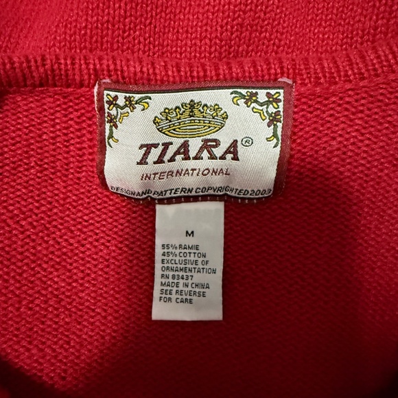 Vintage 90s Red Pinup Cardigan With Black Floral Embroidery and Beading Size M - Picture 8 of 10